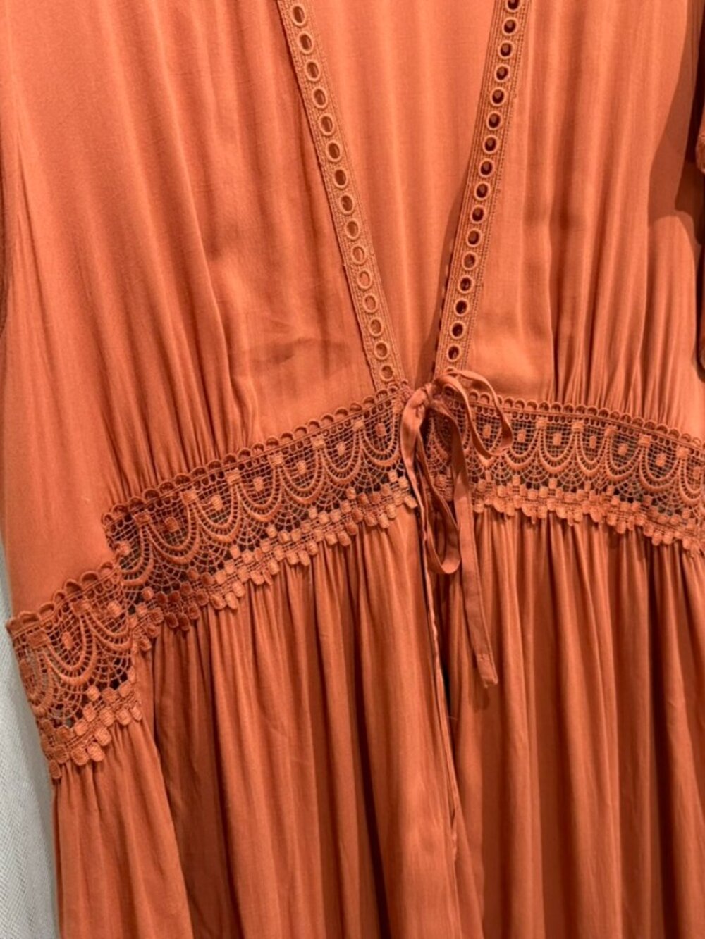 Torrid Women's Size 3 Burnt Orange Open Front Maxi Kimono Cover Up Crochet Trim - Picture 3 of 9